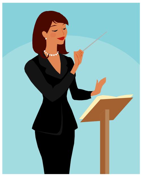 A woman teaches a music class